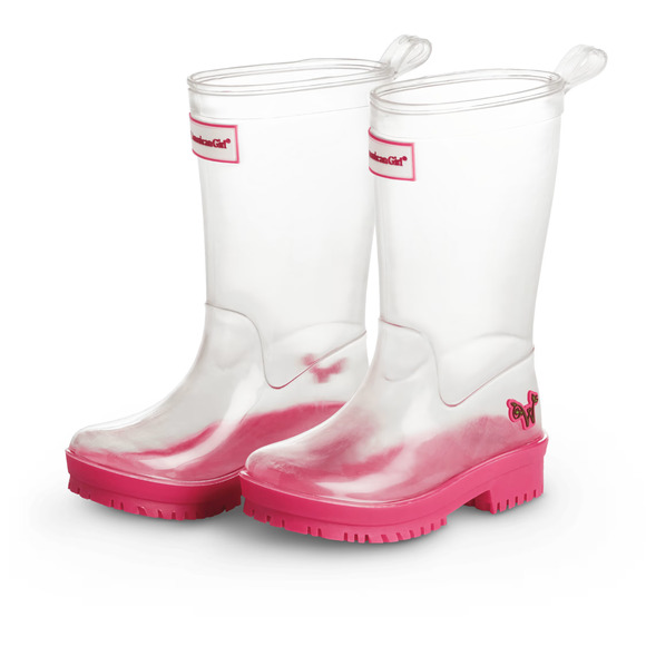 American Girl Wellie Wishers Sz 12/13 Clear Pink Rain Boots Wellie Peekaboo NWT - Picture 1 of 9